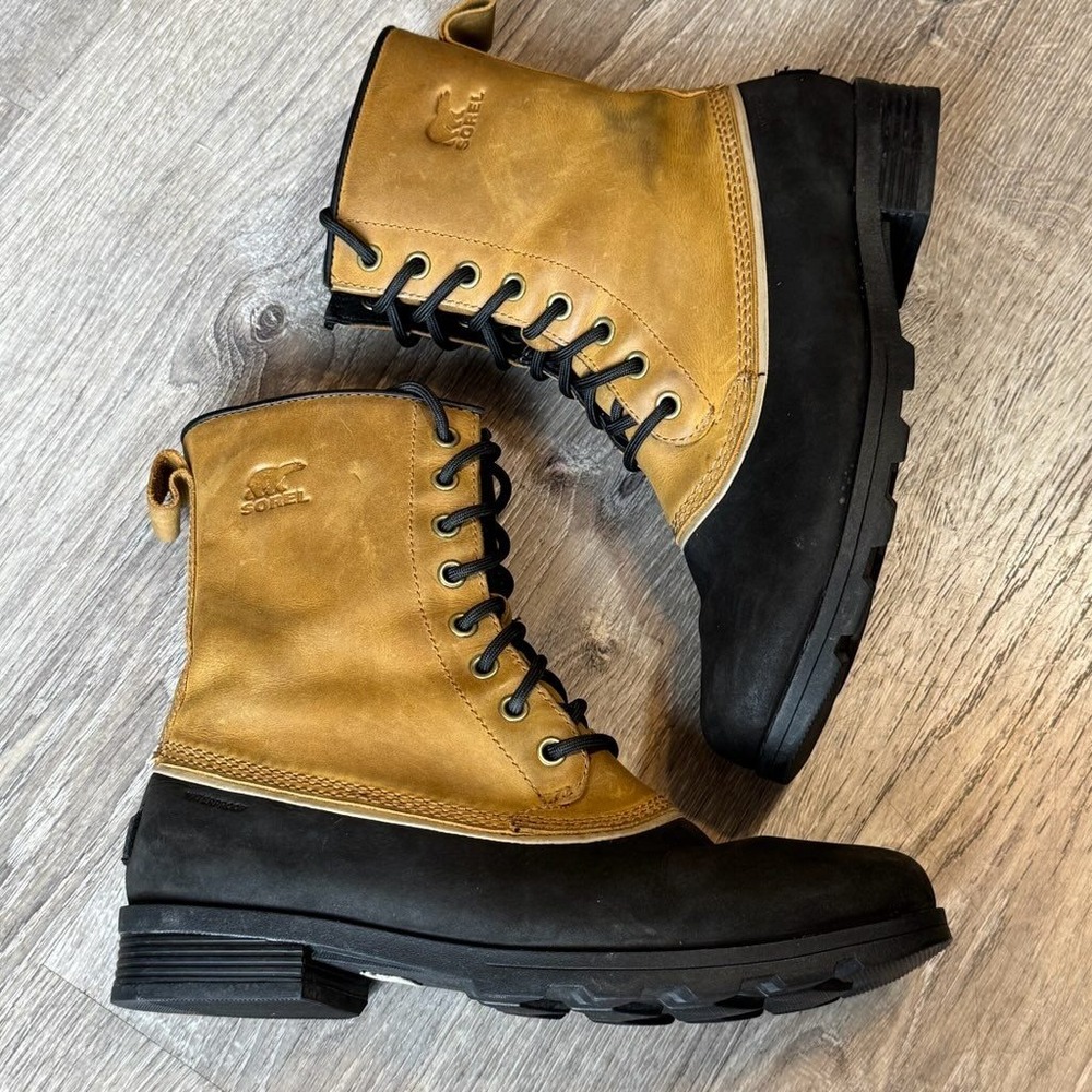 Sorel Slimpack II Lace Waterproof Duck Boots Ginger Herb Black NL2648-286 Size 9